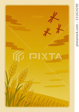 Autumn wheat field before harvest, red dragonfly, collage style 131814290
