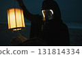 Man In Gas Mask Reads Secret Document At Night After Radioactive Bomb Explosion 131814334