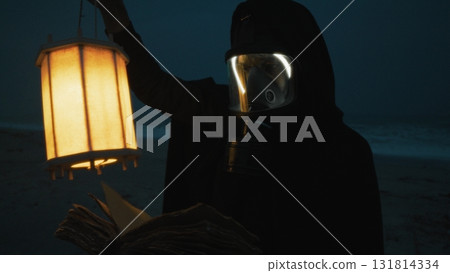 Man In Gas Mask Reads Secret Document At Night After Radioactive Bomb Explosion Man In Gas Mask Reads Secret Document At Night After Radioactive Bomb Explosion 131814334