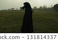 Nuclear Disaster Survivor Walks In Field With Harmful Radiation 131814337