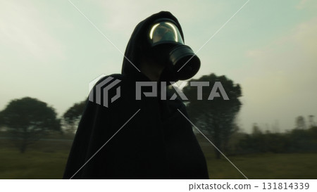 After the Nuclear Disaster One Man Looks Around With Gas Mask Destroyed Nature After the Nuclear Disaster One Man Looks Around With Gas Mask Destroyed Nature 131814339