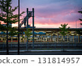 Aomori street and train station at sunset, in Japan 131814957