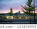 Aomori street and train station at sunset, in Japan 131814959