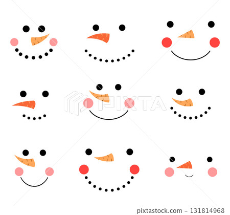 Cute and funny vector snowman face icons 131814968