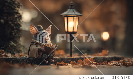 一隻可愛的蝙蝠在路燈下讀書 一隻可愛的蝙蝠在路燈下讀書 131815178