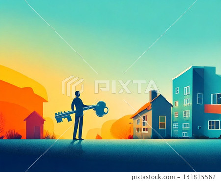 房地產投資和資產管理概念圖 — 鑰匙和房屋的插圖 131815562