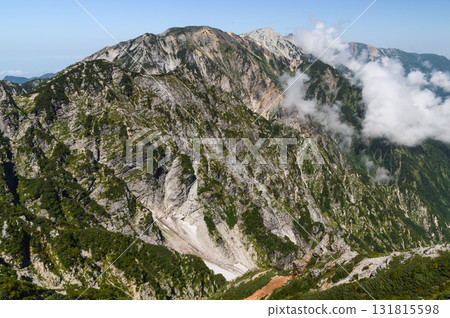 The Hakuba Sanzan mountain range seen from Mt. Karamatsu in the Northern Alps in summer 131815598