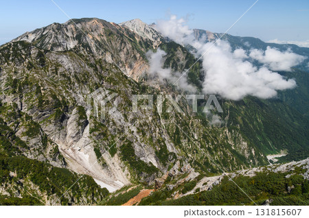 The Hakuba Sanzan mountain range seen from Mt. Karamatsu in the Northern Alps in summer 131815607
