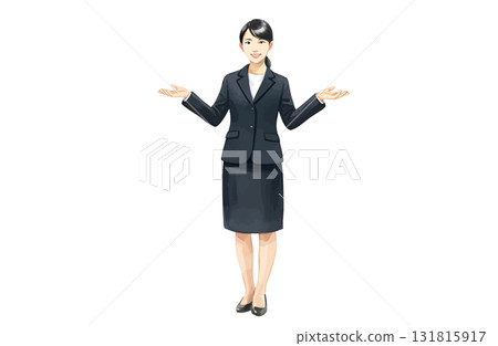 女商人張開雙臂介紹自己(全身,水彩畫) 女商人張開雙臂介紹自己(全身,水彩畫) 131815917