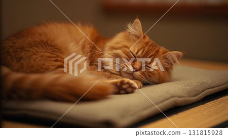 一隻舒適的棕色虎斑貓正在小憩 一隻舒適的棕色虎斑貓正在小憩 131815928