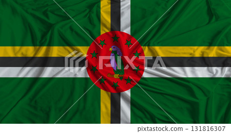 Dominican flag with fabric texture background. National flag of Dominica 131816307