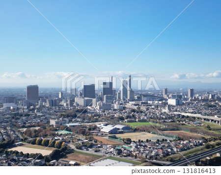 埼玉縣見沼稻田的鳥瞰圖,秋日風景,埼玉市 埼玉縣見沼稻田的鳥瞰圖,秋日風景,埼玉市 131816413