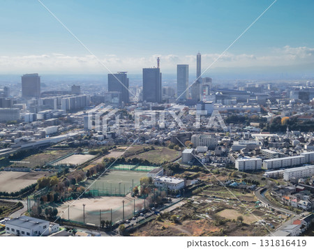Aerial view of the Minuma rice fields in Saitama Prefecture, autumn scenery, Saitama City 131816419