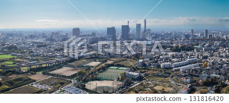 Aerial view of the Minuma rice fields in Saitama Prefecture, autumn scenery, Saitama City Aerial view of the Minuma rice fields in Saitama Prefecture, autumn scenery, Saitama City 131816420