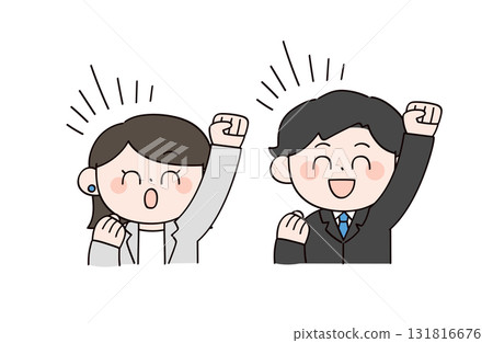 兩個穿著西裝的快樂男人和女人的插圖 131816676