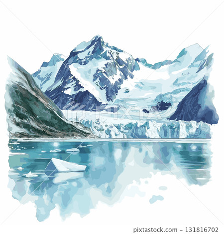 Glacier Bay National Park. Glacier Bay National Park hand drawn watercolor illustration 131816702