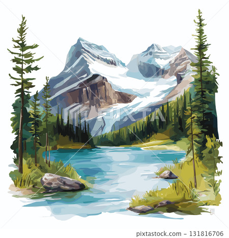 Glacier National Park of Canada. Glacier National Park of Canada hand drawn watercolor illustration Glacier National Park of Canada. Glacier National Park of Canada hand drawn watercolor illustration 131816706