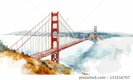 Golden Gate Bridge. Golden Gate Bridge hand drawn watercolor illustration Golden Gate Bridge. Golden Gate Bridge hand drawn watercolor illustration 131816707