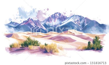 Great Sand Dunes National Park. Great Sand Dunes National Park hand drawn watercolor illustration Great Sand Dunes National Park. Great Sand Dunes National Park hand drawn watercolor illustration 131816713