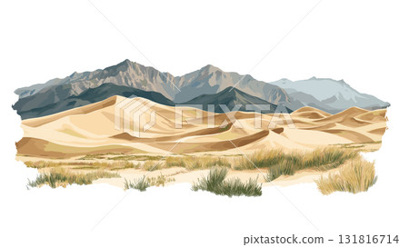 Great Sand Dunes National Park. Great Sand Dunes National Park hand drawn watercolor illustration 131816714