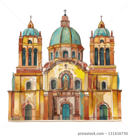 Basilica of Our Lady of Guadalupe. Basilica of Our Lady of Guadalupe hand drawn watercolor illustration Basilica of Our Lady of Guadalupe. Basilica of Our Lady of Guadalupe hand drawn watercolor illustration 131816730