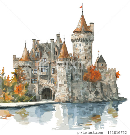 Boldt Castle. Boldt Castle hand drawn watercolor illustration Boldt Castle. Boldt Castle hand drawn watercolor illustration 131816732