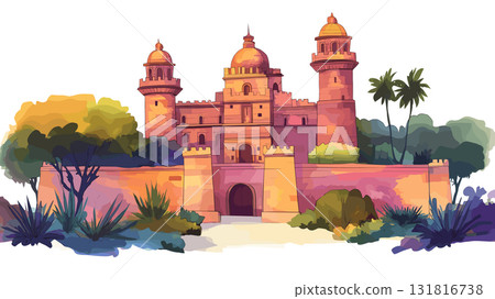 Castillo de Chapultepec. Castillo de Chapultepec hand drawn watercolor illustration 131816738