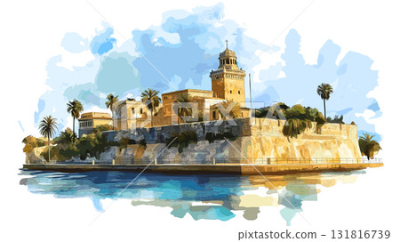 Castillo de San Marcos. Castillo de San Marcos hand drawn watercolor illustration 131816739