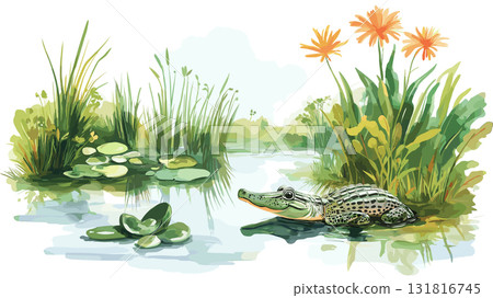 Everglades National Park. Everglades National Park hand drawn watercolor illustration 131816745