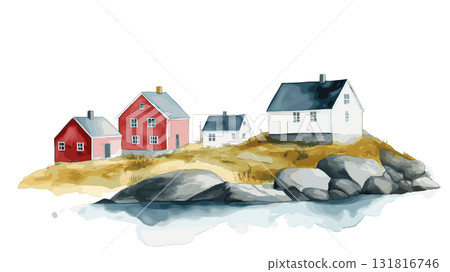 Fogo Island. Fogo Island hand drawn watercolor illustration Fogo Island. Fogo Island hand drawn watercolor illustration 131816746