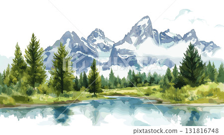 Grand Teton National Park. Grand Teton National Park hand drawn watercolor illustration Grand Teton National Park. Grand Teton National Park hand drawn watercolor illustration 131816748