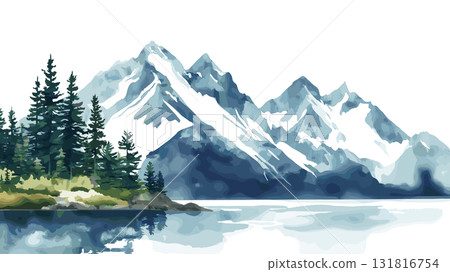Kenai Fjords National Park. Kenai Fjords National Park hand drawn watercolor illustration 131816754