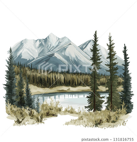 Kluane National Park. Kluane National Park hand drawn watercolor illustration 131816755