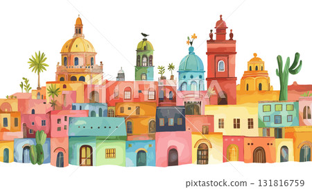 Mexico City. Mexico City hand drawn watercolor illustration 131816759
