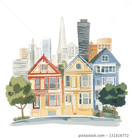 San Francisco. San Francisco hand drawn watercolor illustration 131816772
