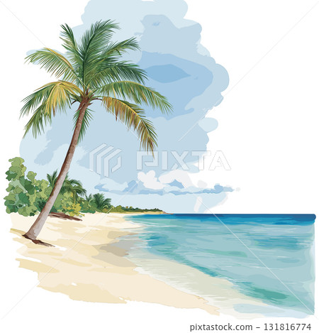 Seven Mile Beach. Seven Mile Beach hand drawn watercolor illustration 131816774