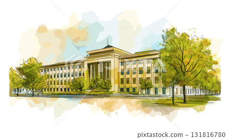 The Pentagon. The Pentagon hand drawn watercolor illustration 131816780