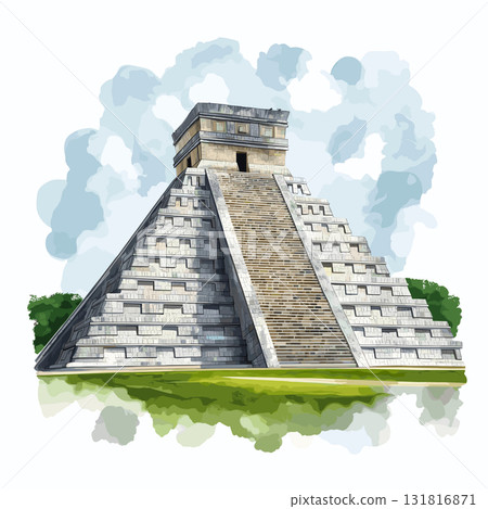 Chichen Itza. Chichen Itza hand drawn watercolor illustration Chichen Itza. Chichen Itza hand drawn watercolor illustration 131816871