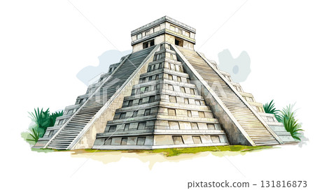 Chichen Itza. Chichen Itza hand drawn watercolor illustration 131816873