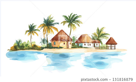 Isla Mujeres. Isla Mujeres hand drawn watercolor illustration Isla Mujeres. Isla Mujeres hand drawn watercolor illustration 131816879