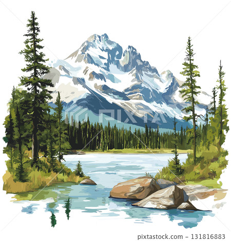 Jasper National Park. Jasper National Park hand drawn watercolor illustration 131816883
