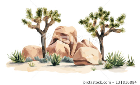Joshua Tree National Park. Joshua Tree National Park hand drawn watercolor illustration Joshua Tree National Park. Joshua Tree National Park hand drawn watercolor illustration 131816884