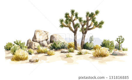 Joshua Tree National Park. Joshua Tree National Park hand drawn watercolor illustration 131816885