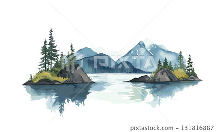 Kenai Fjords National Park. Kenai Fjords National Park hand drawn watercolor illustration 131816887