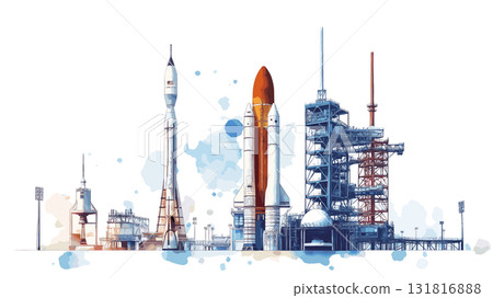 Kennedy Space Center. Kennedy Space Center hand drawn watercolor illustration Kennedy Space Center. Kennedy Space Center hand drawn watercolor illustration 131816888