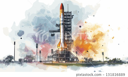Kennedy Space Center. Kennedy Space Center hand drawn watercolor illustration Kennedy Space Center. Kennedy Space Center hand drawn watercolor illustration 131816889