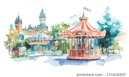 La Ronde. La Ronde hand drawn watercolor illustration La Ronde. La Ronde hand drawn watercolor illustration 131816897