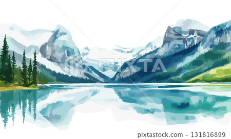 Lake Louise. Lake Louise hand drawn watercolor illustration 131816899