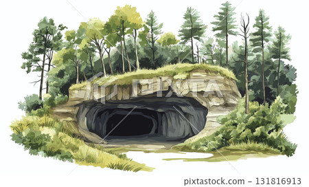 Mammoth Cave National Park. Mammoth Cave National Park hand drawn watercolor illustration 131816913