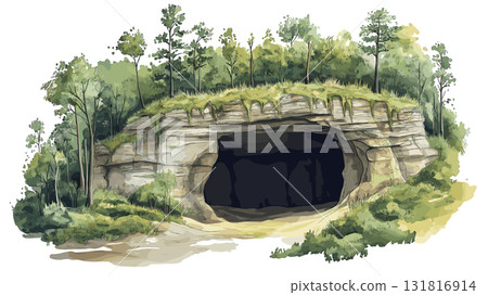 Mammoth Cave National Park. Mammoth Cave National Park hand drawn watercolor illustration 131816914